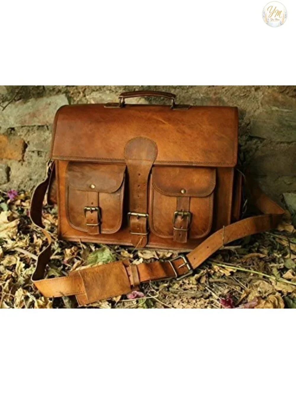 Genuine Leather Laptop Messenger Bag Handmade Satchel with Adjustable Strap